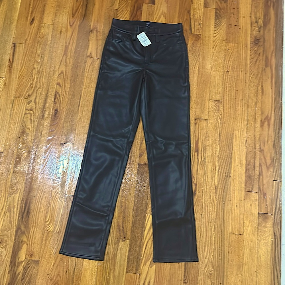 Black Faux Leather Straight Leg Pants